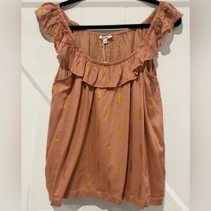 🆕Splendid Bohemian Festival Peach Blouse with Gold Details- Concert Ready!